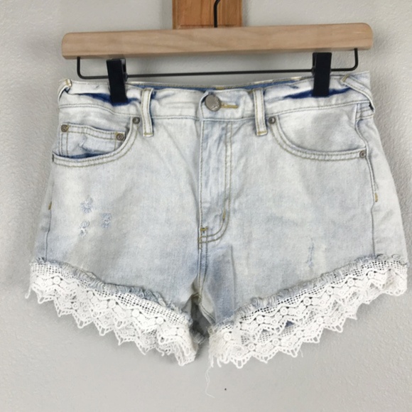 Free People Pants - Free People | Light Wash Lace Fringe Shorts sz 25